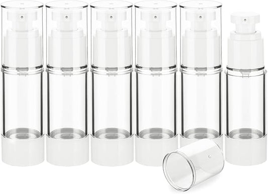 1OZ/30ML Clear Airless Pump Bottles, Lotion Dispenser Travel with Pump, Vacuum Plastic Travel Size Lotion Bottle for Foundation, Creams, Cosmetic(6 Pack)