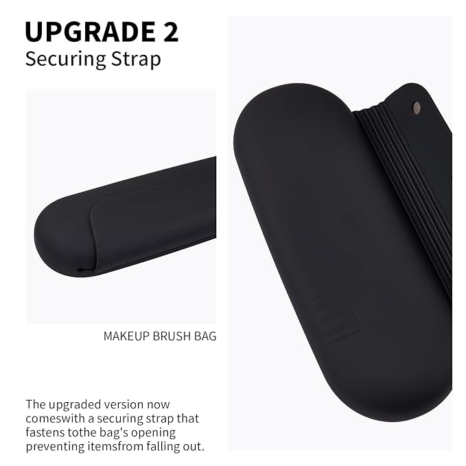 Silicone Makeup Brush Holder Travel Cosmetic Bag：Soft Portable Cosmetic Face Brushes Holder with Upgrade Anti-Fall Out Magnetic Closure, Large Travel Makeup Brush Case - Black