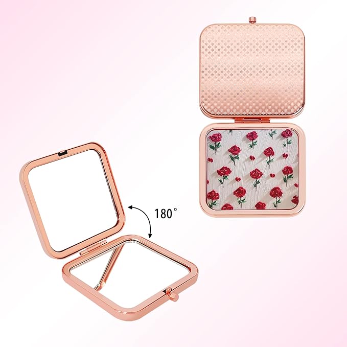 Pocket Mirror, Small Travel Mirror with Magnification, Portable Double-Sided Magnifying Cosmetic Mirror and Pink Folding Comb for Daily