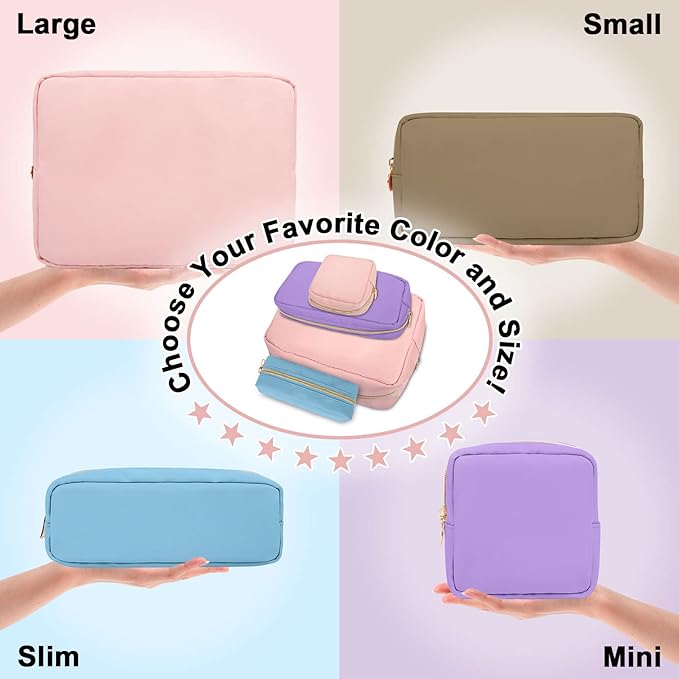 Nylon Slim Makeup Bag, Preppy Cute Makeup Brush Bag Pink Makeup Organizer for Women Men Girls - Waterproof Travel Toiletry Cosmetic Zipper Pouch