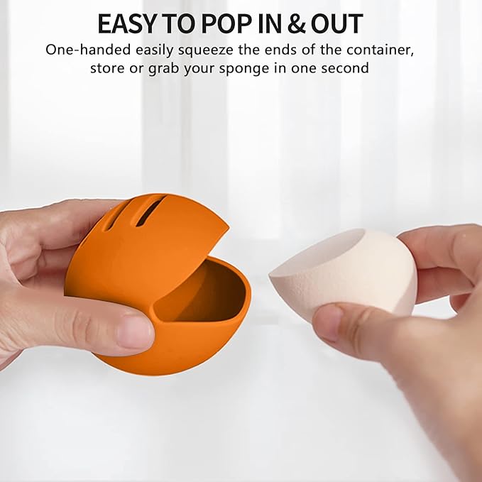 Makeup Sponge Holder,Double-sided 5-line Vented Silicone Beauty Make Up Blender Case for Travel,Shatterproof Make-Up Sponge Travel Case for All Sponges Reuse Easy Carry,Bright Orange