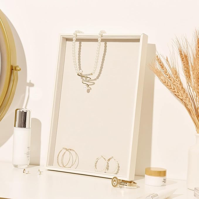 JETEHO Beige Velvet Jewelry Tray for Drawers Jewelrys Display Tray Stackable Jewelry Organizer Trays for Necklace Bracelet Ring Watch (1 Pack)