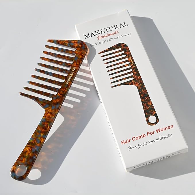 D1 | wide tooth comb 7.4"for easy portability. Suitable for Women's/girl curly, curly and tight hair, the short handle design is easy to carry. Acetate comb (Tortoise A)