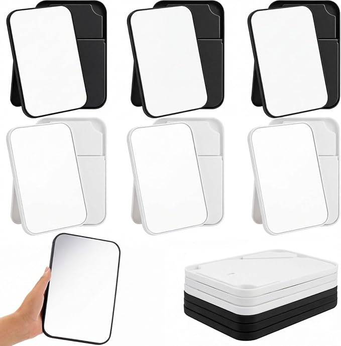 12 Pack Desktop Makeup Mirror Bulk 90° Adjustable Portable 8" Vanity Table Mirror with Stand, Folding Travel for Makeup Party Spa Party, Women, Cosmetics Personal Beauty (Black,White)
