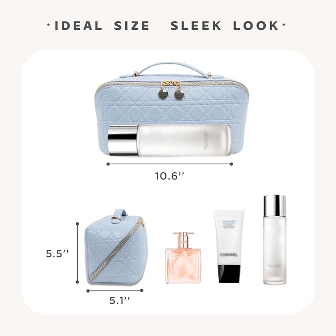 JINYIBAGS Travel Makeup Bag – Large Cosmetic Organizer with Waterproof PU Leather, Smooth Double Zipper & Tear-Resistant Lining, Toiletry Pouch for Women (Ice)