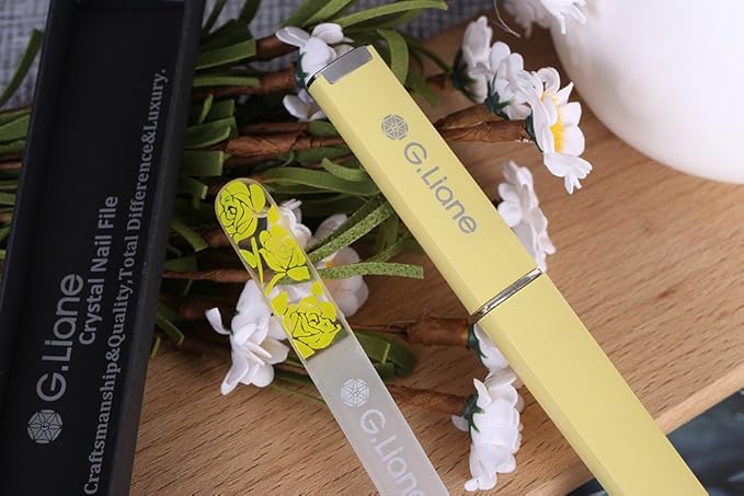 Glass Nail File in Case–Shape and Smooth Nail File Tool Best for Gentle & Safe Nail Care Kit for Beautiful Fingernails(Rose Yellow)