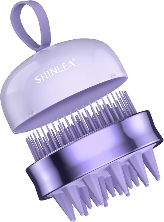 2 in 1 Scalp Massager Hair Growth,Scalp Scrubber with Soft Silicone Bristles for Dandruff Removal,Shampoo Brush for Exfoliation,Head Massager for Both Wet and Dry Use (Purple) ﻿