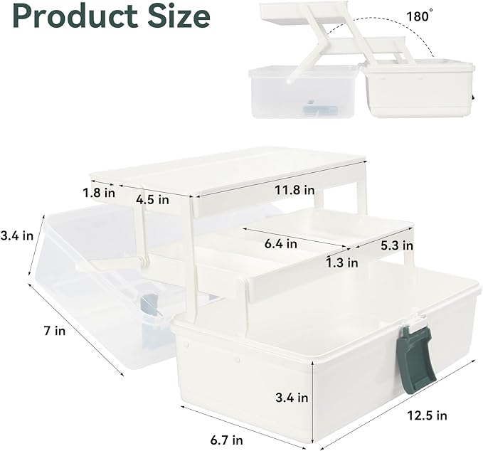 WEWLINE 13-Inch Art Box Organizer 3-Layer Craft Storage Organizer Sewing Kit Box with Handle Art Bin for Home,School,Office,Travel