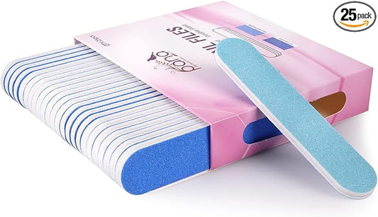 25PCS Mini Size PANA Professional Double Sided Nail Files - Blue, 80/80 Grit - Emery Board Nail Buffering File Manicure Pedicure Nail Polisher Washable