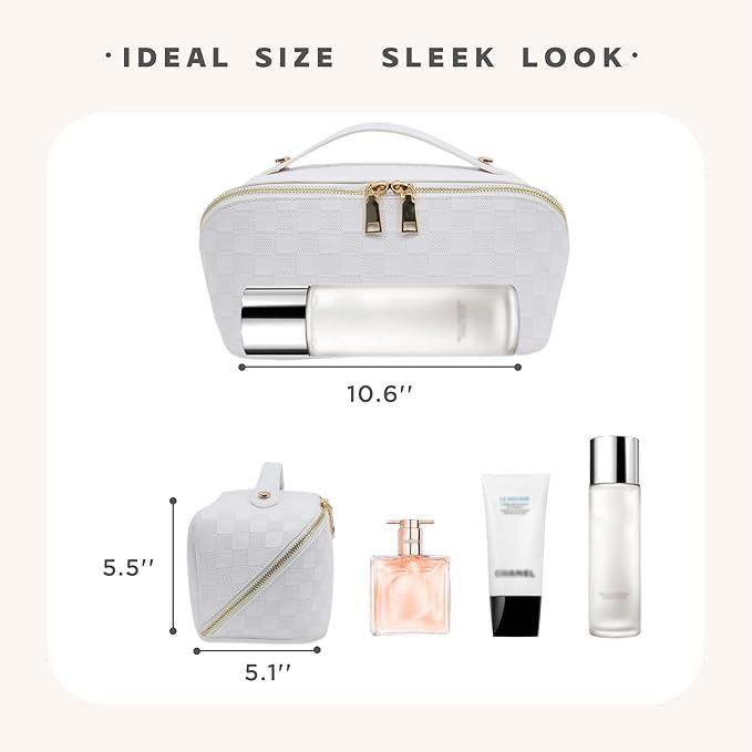 JINYIBAGS Travel Makeup Bag – Large Cosmetic Organizer with Waterproof PU Leather, Smooth Double Zipper & Tear-Resistant Lining, Toiletry Pouch for Women (Grey)