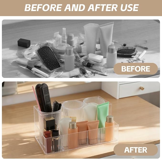 Hair Tool Organizer, Acrylic Hair Styling Tool Holder with Detachable 3 Cups, Clear HairDryer Holder for Bathroom, Vanity, Countertop Storage Curling Iron Stand