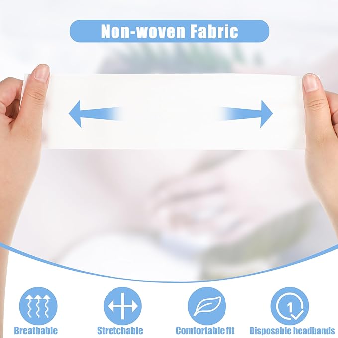 obeoby 100 Pcs Disposable Spa Headband for Women, Stretch Non-woven Disposable Skincare Facials Headbands for Esthetician Supplies, Spa