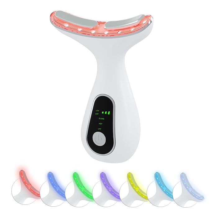 Face Massager Tool, Facial and Neck Massager Beauty 3-in-1 Triple Action Light, Thermal, and Vibration for Skin Care Face Sculpting Tool (White)