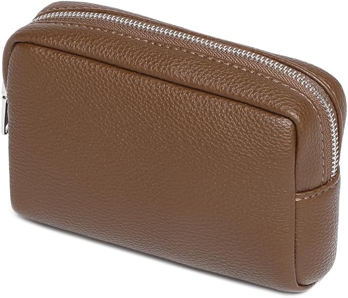 Makeup Bag Large Capacity Women's Classic Black Wash Bag Adjustable Partition Wash Brush and Cosmetic Carrying Bag (PU/Toffee Brown)