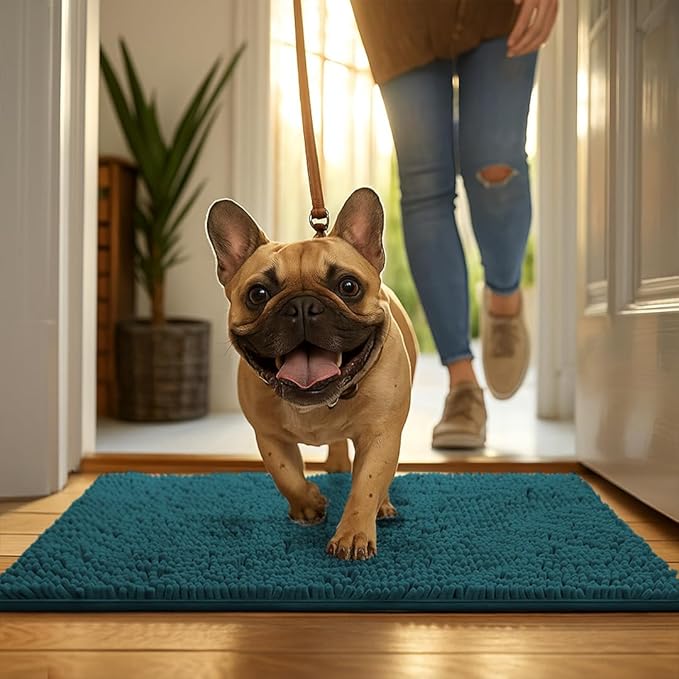 MudGuard Mat™ Dog Door Mat for Muddy Paws, Super Absorbent Microfiber, Non-Slip Indoor Mat, Quick Dry Chenille Mud Mat for Dogs & Entryway, Washable, Atlantic Blue 36" x 60"