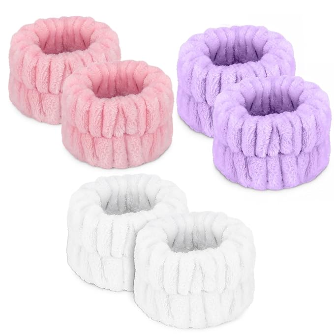 Women's Wrist Towels for Washing Face, Microfiber Wrist Spa Wash Towel Band, Face Washing Wristbands, Absorbent Wristbands Wrist Sweatband for Girls Prevent Water from Spilling Down Your Arms 6PCS