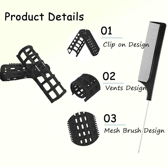 28PCS Plastic Hair Rollers Set 1.5cm/0.6in Heatless Rollers Hair Curlers Self Grip Rollers Tools for DIY Hairdressing Hair Salon(Black)