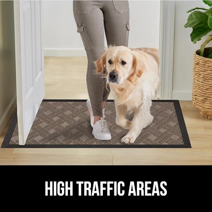 GORILLA GRIP 100% Waterproof All-Season WeatherMAX Doormat, 72x24, US Designed Natural Rubber, Stain and Fade Resistant, Low Profile Indoor Outdoor Door Mats, Easy Clean Patio Mat, Taupe Basket Weave