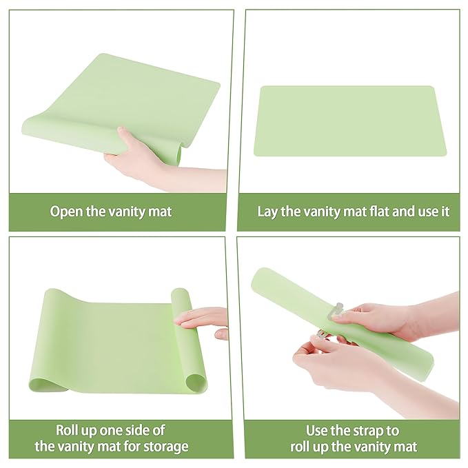 Silicone Makeup Mat for Vanity, 15.7" x 11.8" Heat Resistant Vanity Mat, Easy to Clean & Waterproof, Portable Makeup Accessories for Use While Traveling (Light Green)