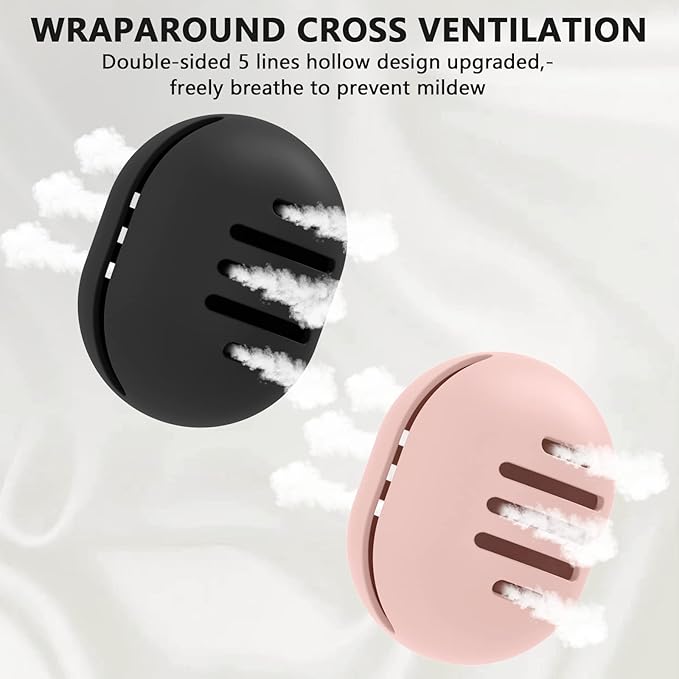 Makeup Sponge Holder,2PCS Double-sided Breathable Silicone Beauty Blender Holder,Integrated Make Up Sponge Travel Case for All Sponges,Black+Pink