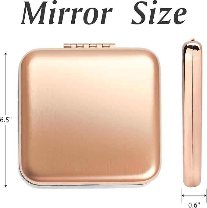 QUSTGO Compact Mirror, Pocket Travel Makeup Mirror for Purse, Metal Square Shell, 2-Sided 1X/2X Magnifying, Portable, Folding, Handheld, Rose,2 Pack