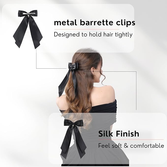 LuSeren 2 PCS Double Layer Hair Bows Black White Hair Ribbon Clips Ponytail Holder Accessories for Women Girls Toddlers Teens Kids