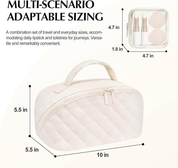 Makeup Bag, Quilted Makeup Bag, Puffy Travel Make up Bags, Cosmetic Organizer Bag, Waterproof Toiletry Bag for Women