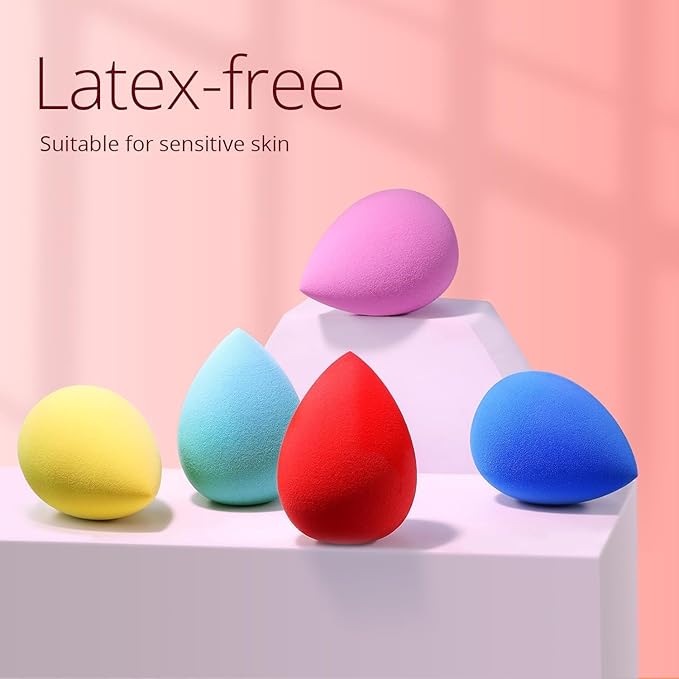 BEAKEY Makeup Sponge Set 5 Pack Micro Porous Low Absorption Soft Latex Free Foundation Beauty Sponges & Blenders for Powder Cream