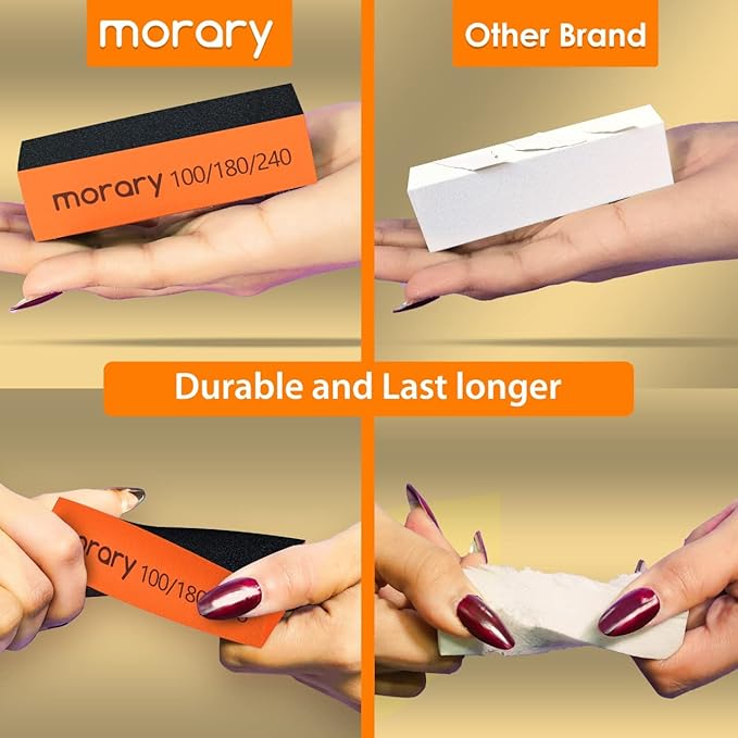 Morary 12-Pack Nail Buffer Block for Natural Nails 100/180/240 Grit 3 Sided (Orange Black)