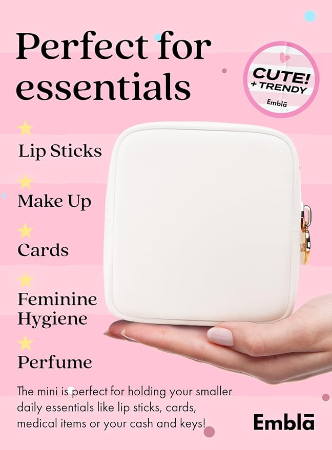 Makeup Bag Travel Cosmetics Pouch and Toiletry Bag, Nylon Zipper Pouch Purse, Cute Make Up Organizer Storage Tote for Women Girls, Waterproof Travel Skincare Case, Small Makeup Bags, White