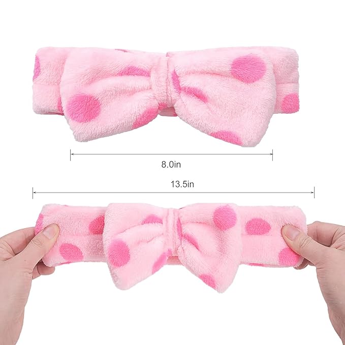 12pcs Spa Headband Soft Bowknot Spa Hair Band Coral Fleece Headband Makeup Headbands for Face Washing Skin Care Shower Yoga Headwraps for Women Girls (Pattern F)