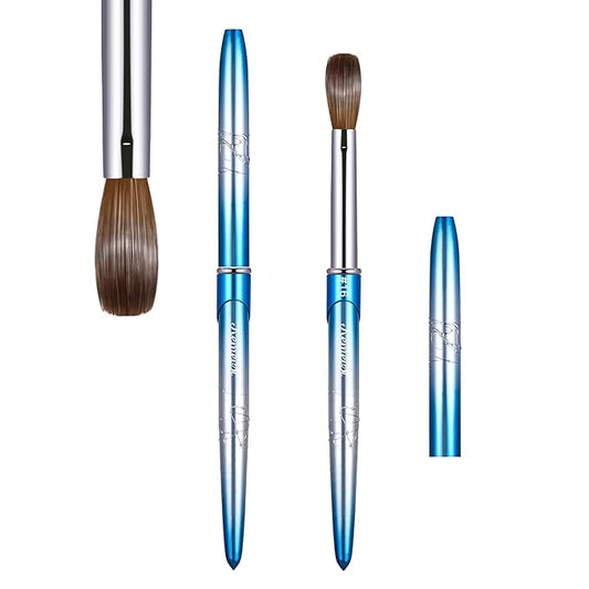 Acrylic Nail Brush Size 16, KEMEISI 100% Pure Kolinsky Nail Art Brushes Sturdy Handle Oval Shaped Acrylic Powder Nail Design Tools for Professional Manicure DIY Home Salon (Blue Gradient)