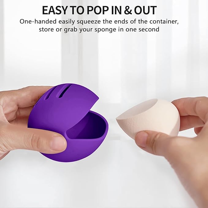 Makeup Sponge Holder,Double-sided Breathable Silicone Beauty Blender Holder for Travel,Shatterproof Make Up Sponge Travel Case for All Sponges Easy to Carry,Purple