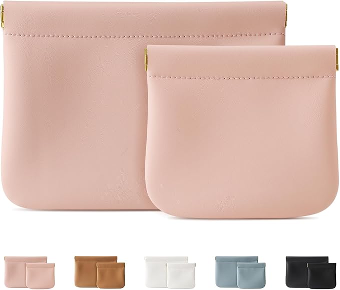 2 Pack Small Makeup Bag for Women, New Organosilicon Super Fiber Leather Mini Cosmetic Bag for Travel, Coin Purse Organizer Storage Pouch (Pink)