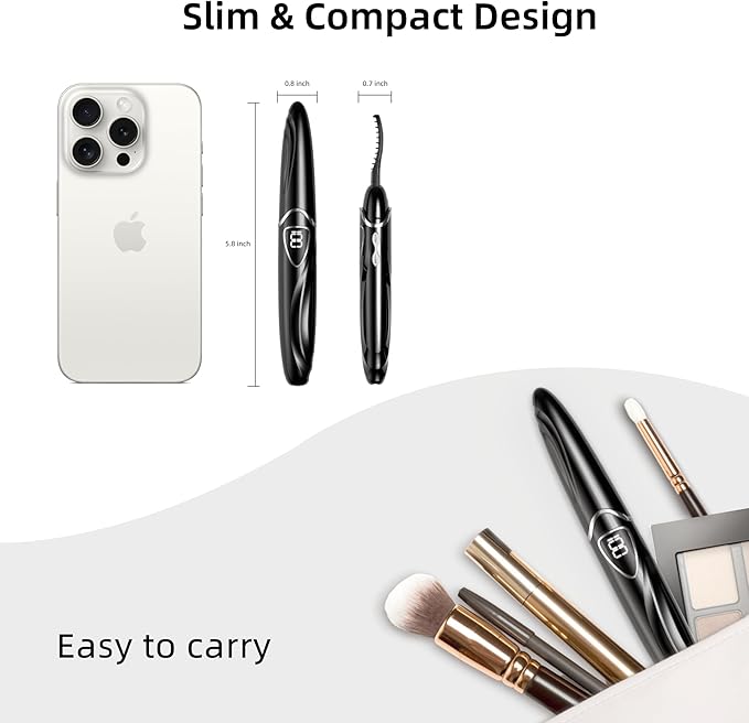 Heated Eyelash Curler, S600 Heated Lash Curler, Accurate Temperature Control Electric Eyelash Curler Heated - Intelligent Power Off, Long Lasting (Black/Silver, S600-148MM)