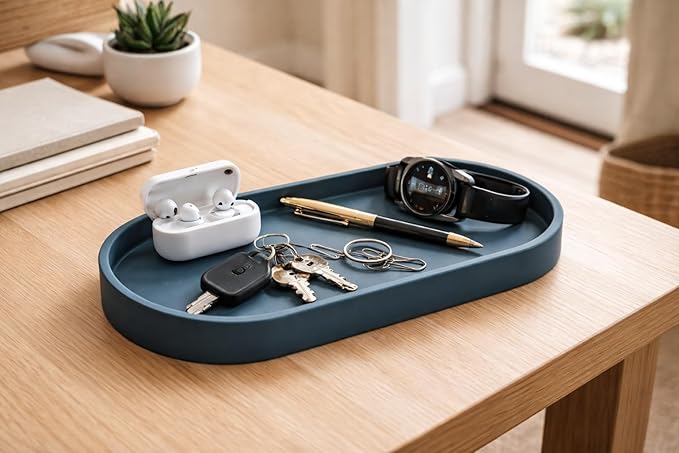 Happitasa Premium 12” x 5” Silicone Vanity Tray | Sink and Surface Organizer with Sturdy Non-Slip Base | Heat Safe, Dishwasher Safe (Light Grey)