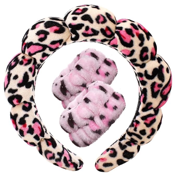 Tetizo Spa Headbands for Washing Face Wristband Set Sponge Makeup Skincare Headband Wrist Towels Bubble Soft Terry Towel Cloth Hairband for Women Puffy Headwear Non Slip Thick Thin Hair Headwear