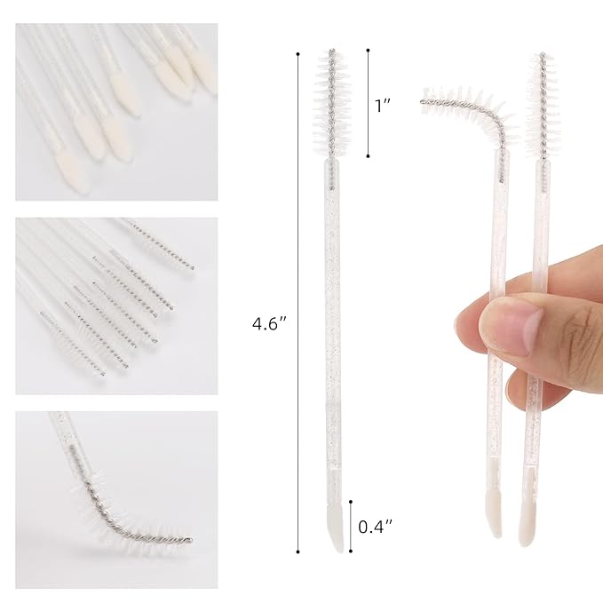 300 Pcs Disposable Mascara Wands Dual Ended Eyelash Brush Lip Brush, Lipstick Applicator Eyebrow Spoolies Brush for Eyelash Extensions - White