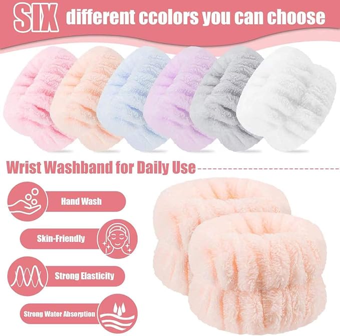 12Pcs Wrist Washband Set, Anmieciu Face Washing Wristbands, Microfiber Wrist Spa Wash Washband, Wrist Towels for Washing Face, Prevent Liquid from Spilling Down Your Arms.