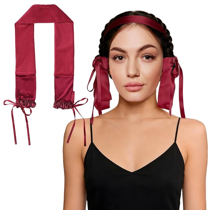 Curling Tie New Hair Curlers to Sleep in, Heatless Curls Overnight Headband, Soft Ribbon Wrap for Long Hair, Perfect Natural Curls Bouncy Curly Hairstyle Hair Suitable for All Hairs Types(Red)