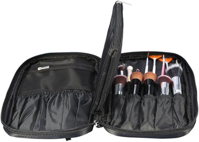Professional Makeup Brush Bag, Makeup Artist Bag, Makeup Brush Belt, Makeup Brush Holder for Artists, Cosmetic Organizer Pouch for Brushes and Cosmetics (Black)
