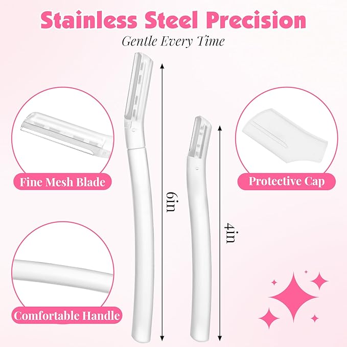32-Pack Face Razors for Women – Dermaplane & Eyebrow Razor Set, 24 Long + 8 Short Precision Blades for Peach Fuzz Removal, Gentle Exfoliation, Ideal for Stocking Stuffers (Clear)