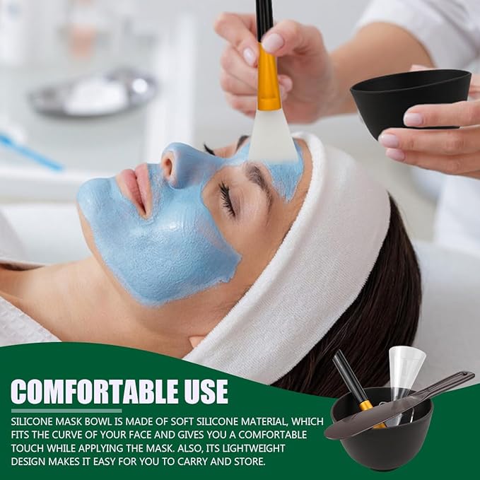 Silicone Face Mask Mixing Bowl Set, Microwavable Silicone Facial Mud Bowl with Bowl Stick Spatula, Face Mask Applicator, Measuring Cup, Cosmetic Beauty Tool for Home Salon