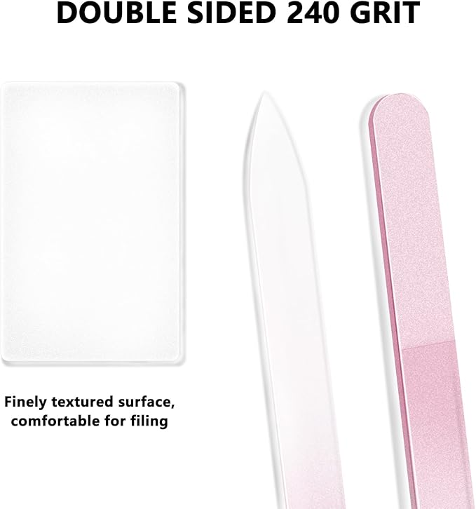 Glass Nail Files Double Side Polish Crystal Fingernail File with Case Manicure Salon Nail Care for Women Girls Pink Green Blue, 240 Grit, 3 Pack