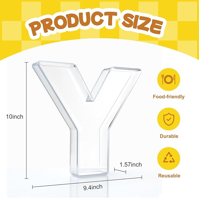 10" Acrylic Charcuterie Letters Fillable Tray, Reusable Alphabet Number Shaped Serving Plates for Charcuterie Board, Display Fruit, Candy, Cake, Party Decor, Birthday, Anniversary（Y）