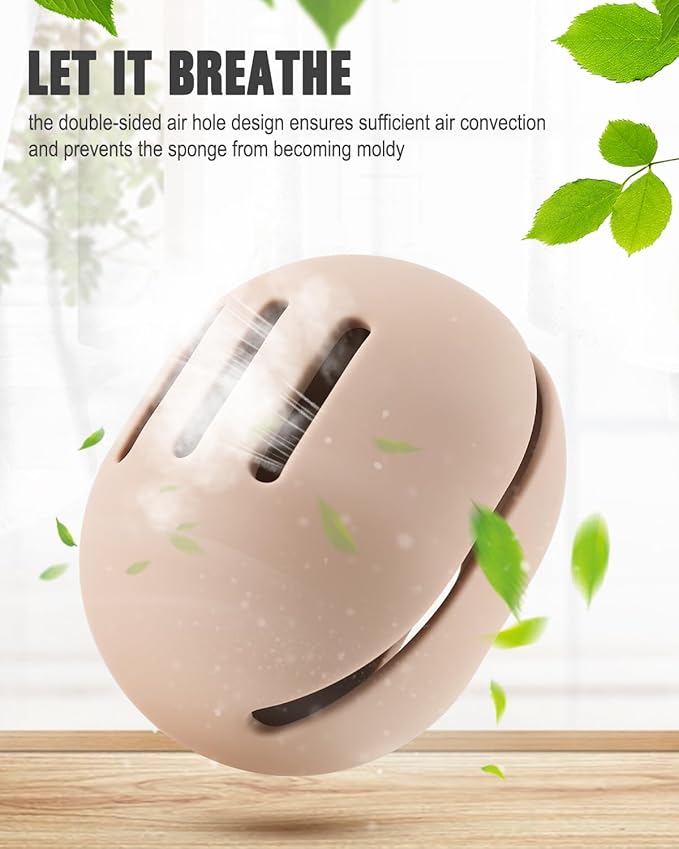 FERYES Makeup Sponge Holder – Shatterproof Eco-Friendly Silicone Beauty Make Up Blender Case for Travel - Khaki