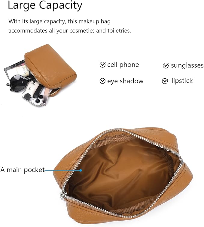 Makeup Bag Large Capacity Women's Classic Black Wash Bag Adjustable Partition Wash Brush and Cosmetic Carrying Bag (Ochre)