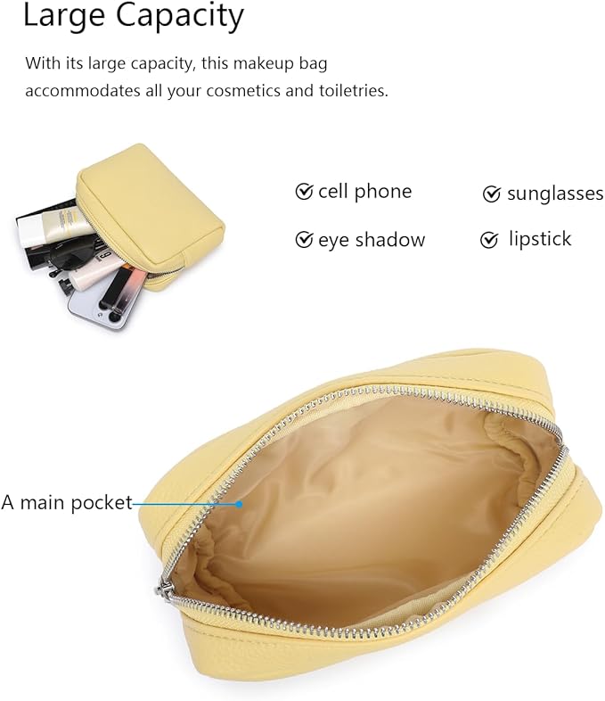 Makeup Bag Large Capacity Women's Classic Black Wash Bag Adjustable Partition Wash Brush and Cosmetic Carrying Bag (Pearl Yellow)