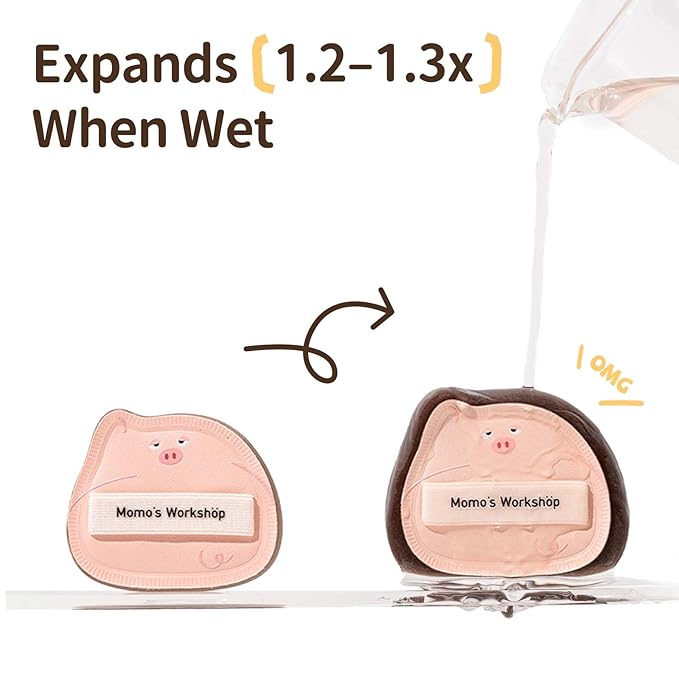 2-Pack Cute Sleepy Pig Makeup Sponge Oxygen-Finish Makeup Sponge for Liquid Foundation & Cream Blush, 85° Angled Tip, Hydrophilic PU for Sheer & Natural Makeup, Buildable Coverage Sponge