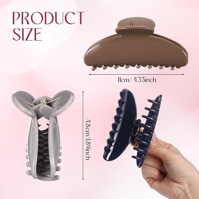 8 Pcs Large Acrylic Hair Claw Clips for Women Non-slip Strong Hold Jaw Clamps for Thick Thin Hair (French,Earth Tone Color)